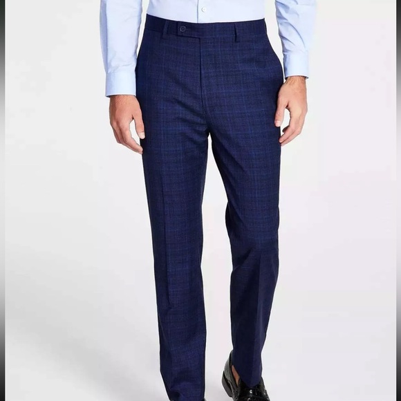 Calvin Klein‎ Men's Slim-Fit Plaid Navy Blue Performance Dress Pants NWT - Picture 2 of 5